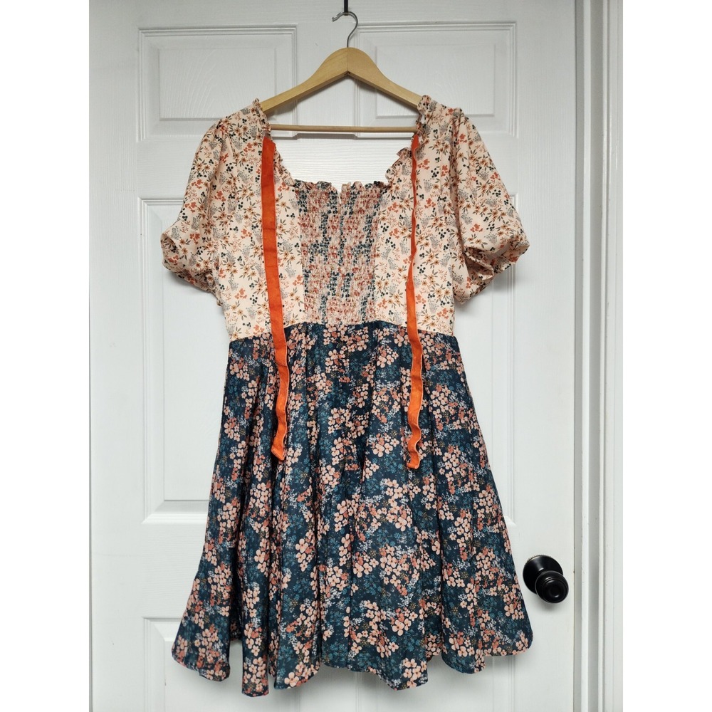 Ivy City Co Flowers For All Dress Womens XL Short sleeve Midi Cottage Peasant - Picture 5 of 10